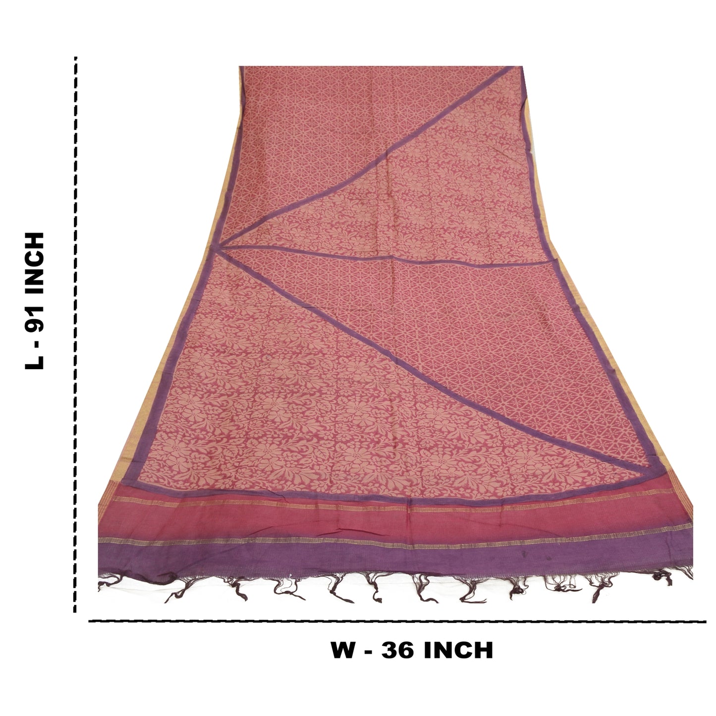 Sanskriti Vintage Long Pink/Purple Dupatta/Stole Pure Chanderi Silk Printed Veil