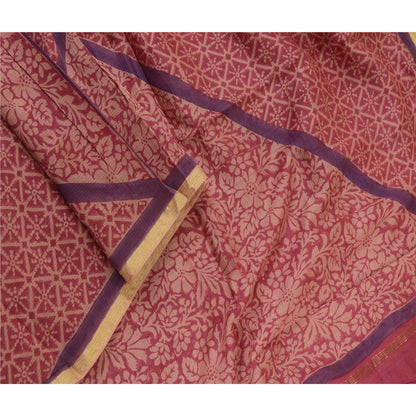 Sanskriti Vintage Long Pink/Purple Dupatta/Stole Pure Chanderi Silk Printed Veil