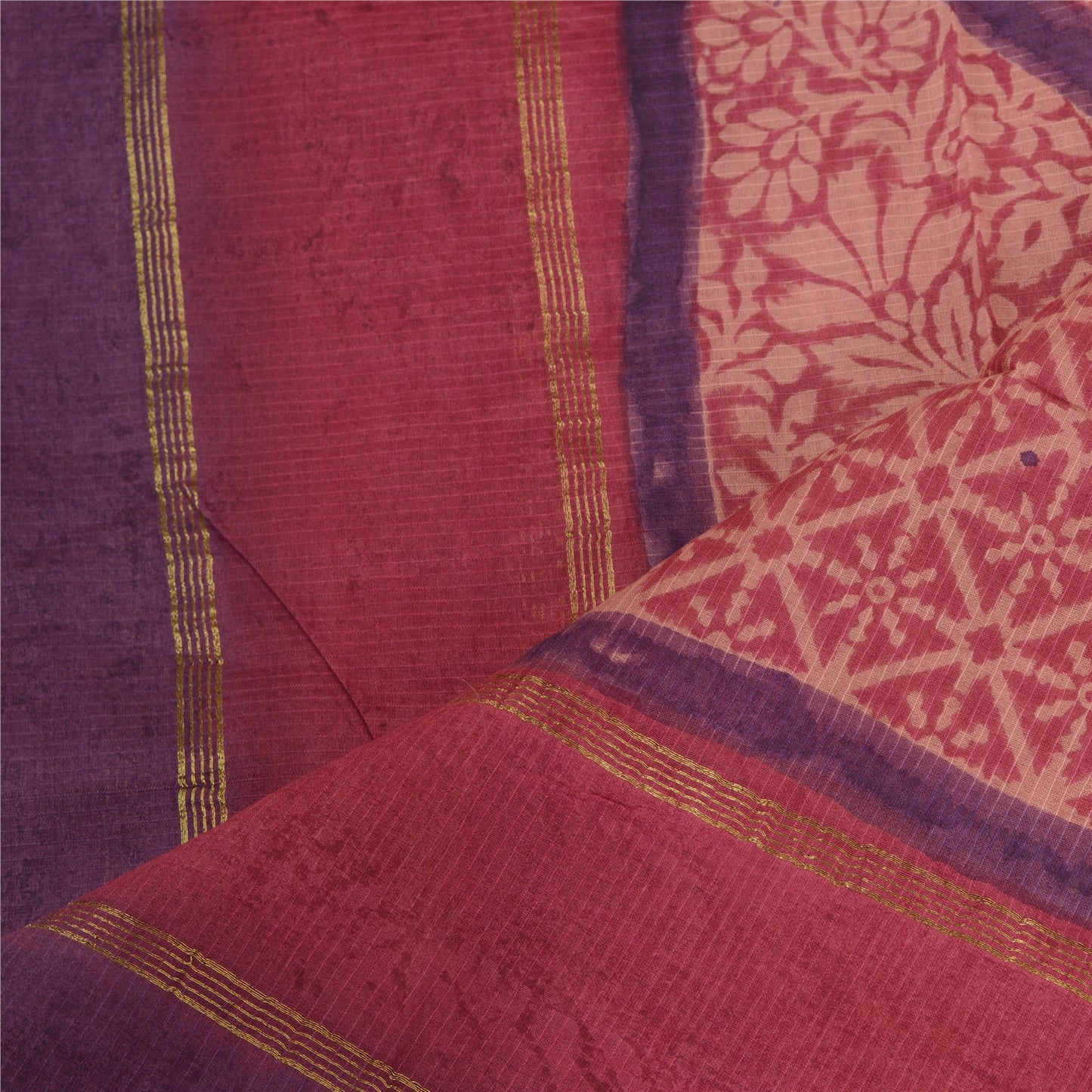 Sanskriti Vintage Long Pink/Purple Dupatta/Stole Pure Chanderi Silk Printed Veil