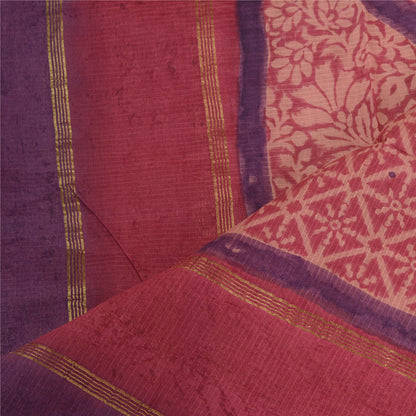 Sanskriti Vintage Long Pink/Purple Dupatta/Stole Pure Chanderi Silk Printed Veil