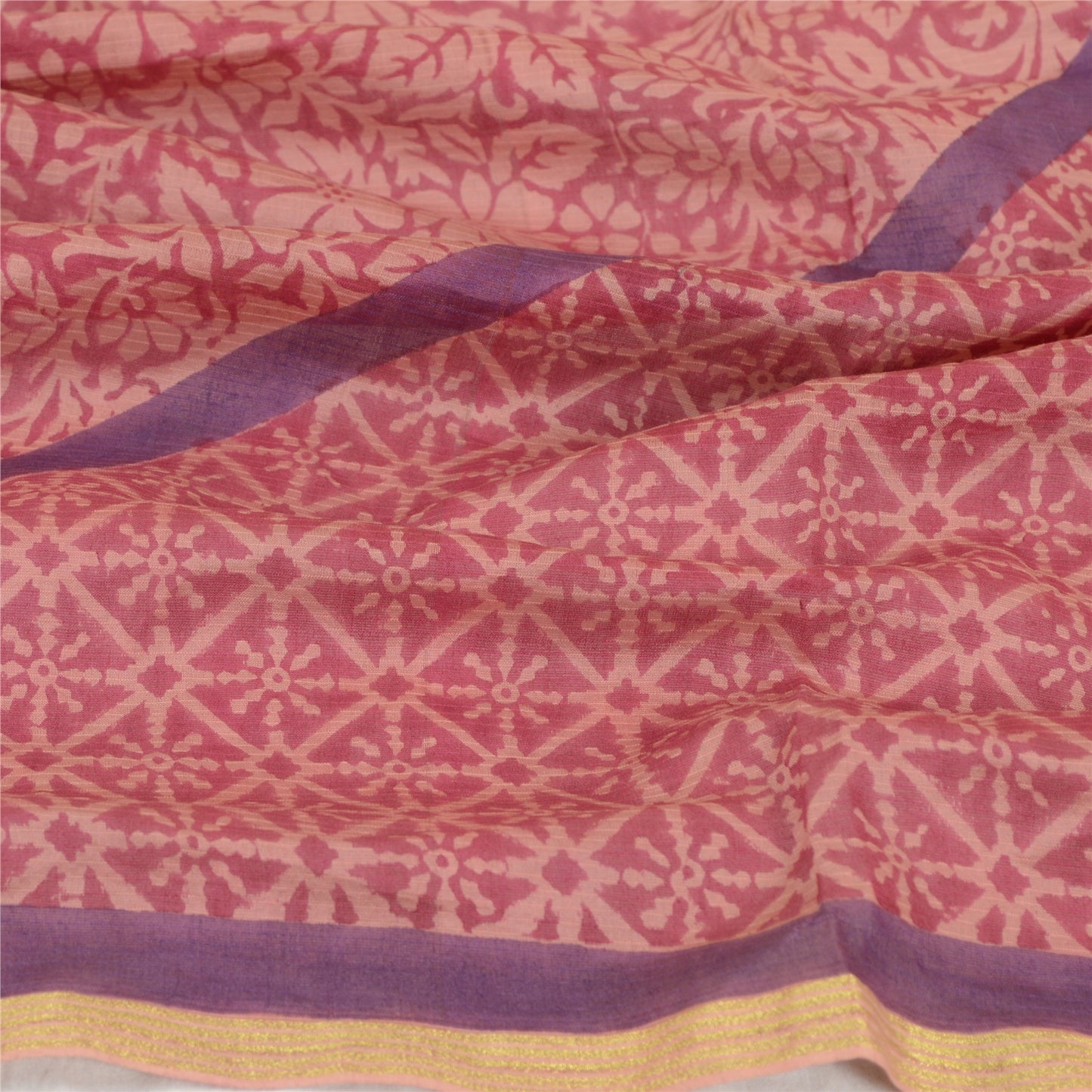 Sanskriti Vintage Long Pink/Purple Dupatta/Stole Pure Chanderi Silk Printed Veil