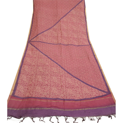 Sanskriti Vintage Long Pink/Purple Dupatta/Stole Pure Chanderi Silk Printed Veil