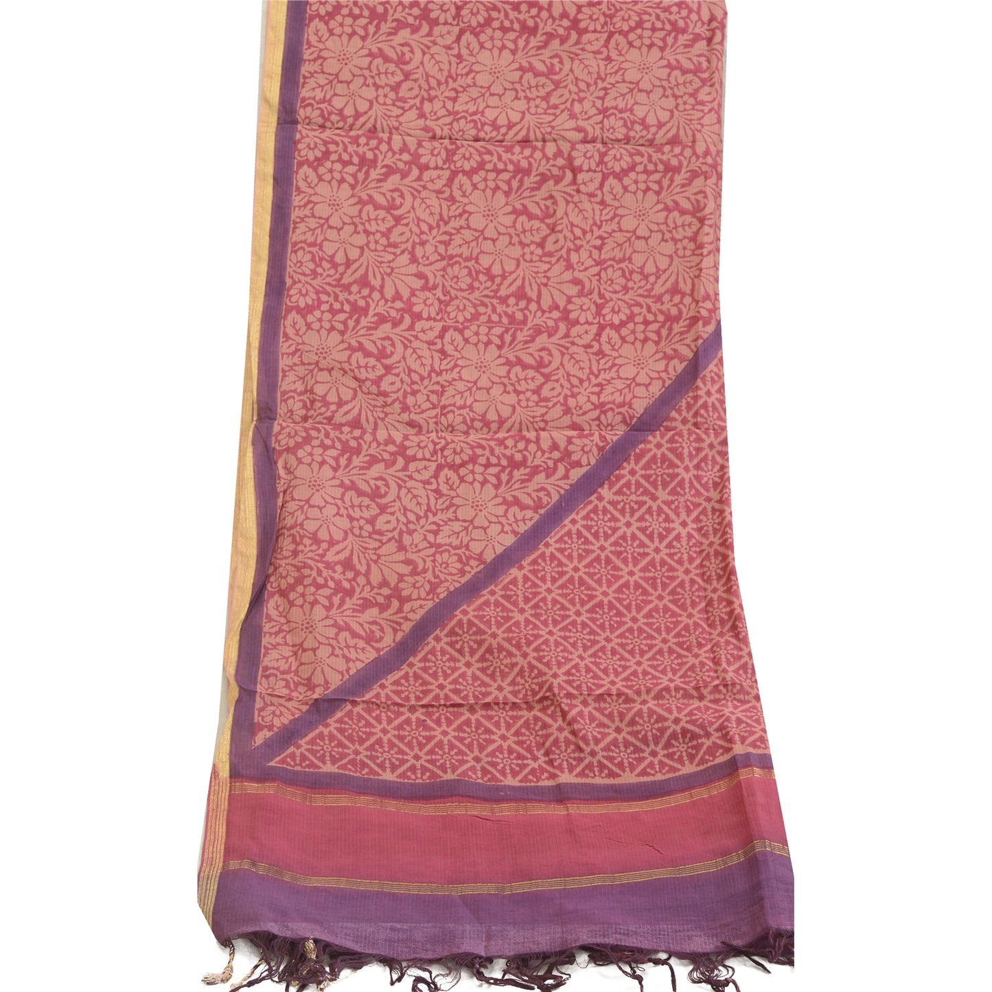 Sanskriti Vintage Long Pink/Purple Dupatta/Stole Pure Chanderi Silk Printed Veil