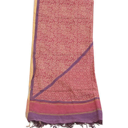 Sanskriti Vintage Long Pink/Purple Dupatta/Stole Pure Chanderi Silk Printed Veil