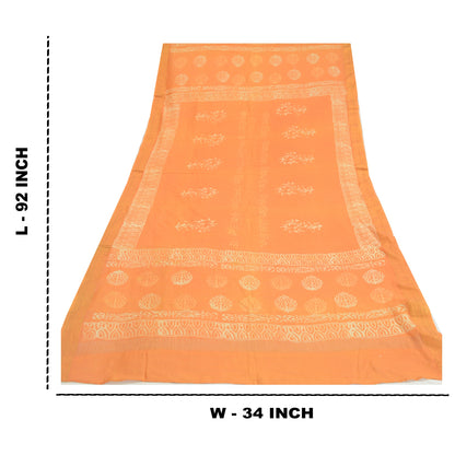 Sanskriti Vintage Dupatta Long Stole Pure Silk Orange Hijab Batik Work Scarves