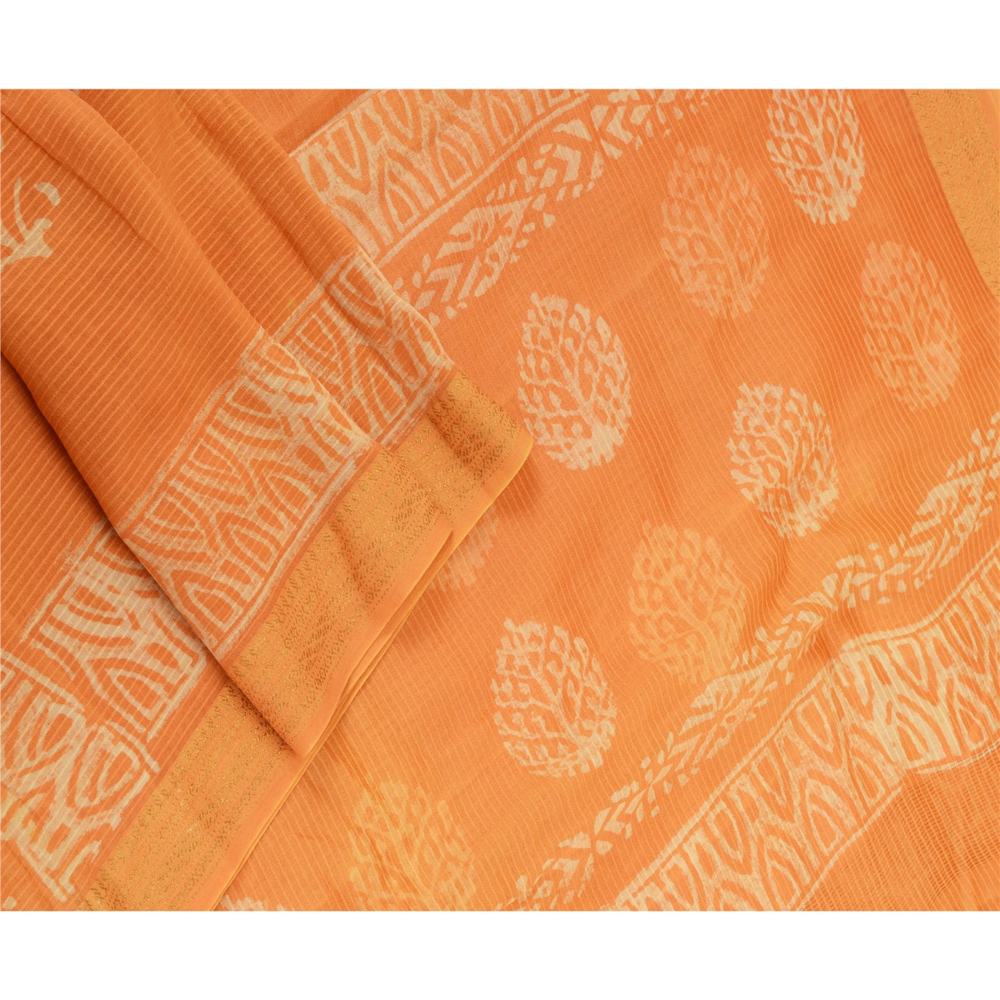 Sanskriti Vintage Dupatta Long Stole Pure Silk Orange Hijab Batik Work Scarves