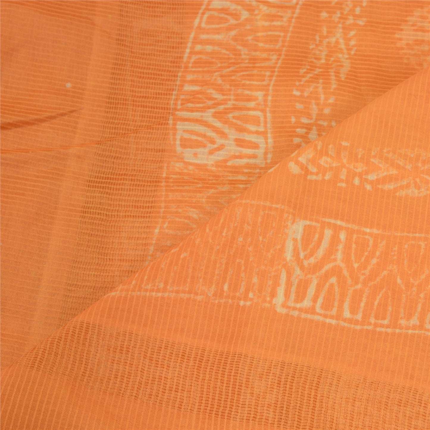 Sanskriti Vintage Dupatta Long Stole Pure Silk Orange Hijab Batik Work Scarves