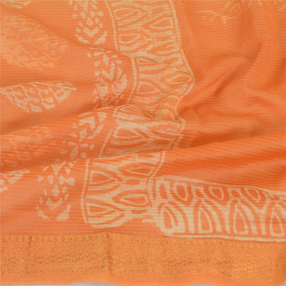 Sanskriti Vintage Dupatta Long Stole Pure Silk Orange Hijab Batik Work Scarves