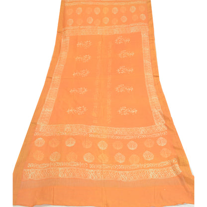 Sanskriti Vintage Dupatta Long Stole Pure Silk Orange Hijab Batik Work Scarves