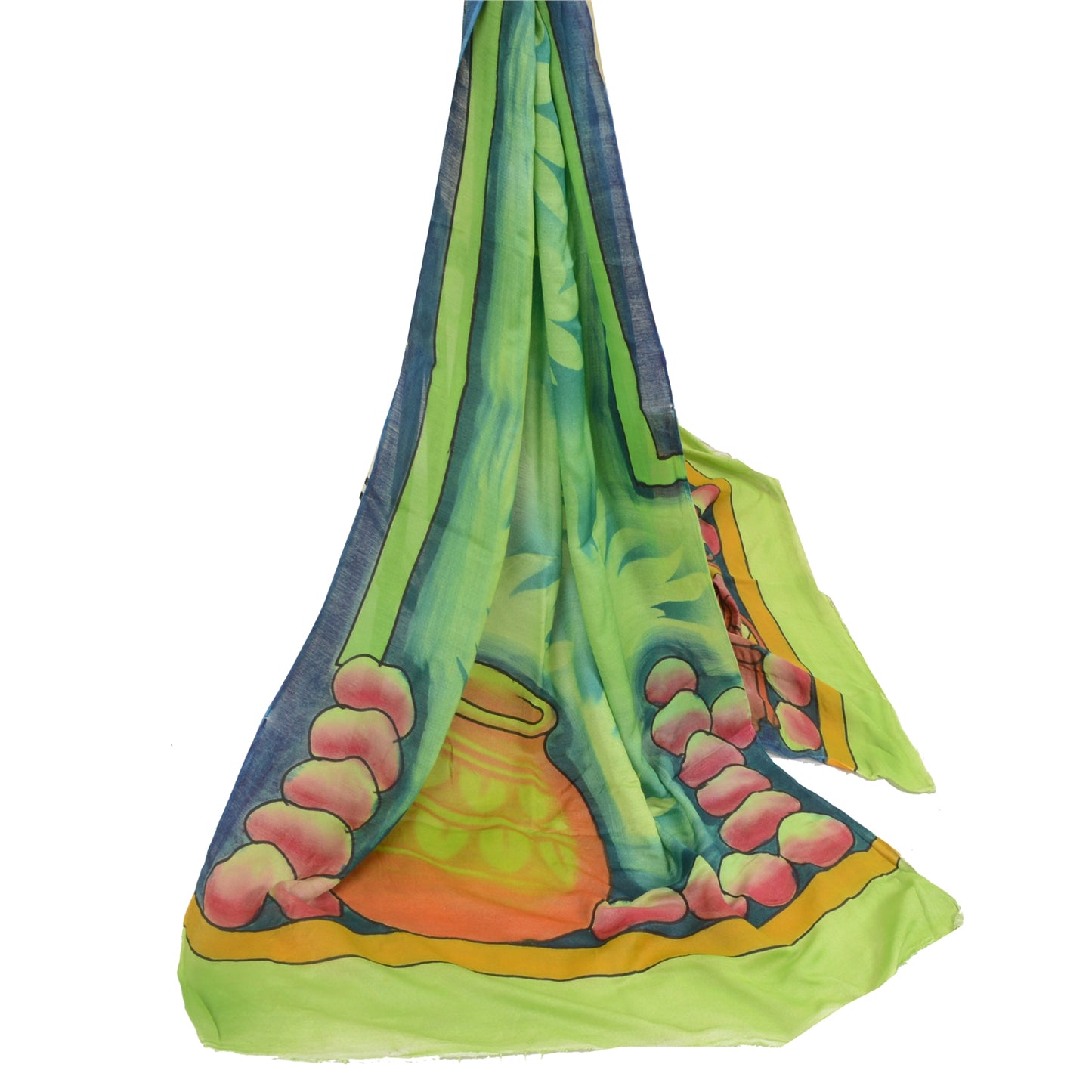 Санскрити Винтаж Длинный Зеленый Дупатта/Палантин Искусство Шелковый Зеленый Хиджаб Печатный Шарф