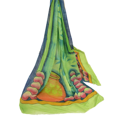 Санскрити Винтаж Длинный Зеленый Дупатта/Палантин Искусство Шелковый Зеленый Хиджаб Печатный Шарф