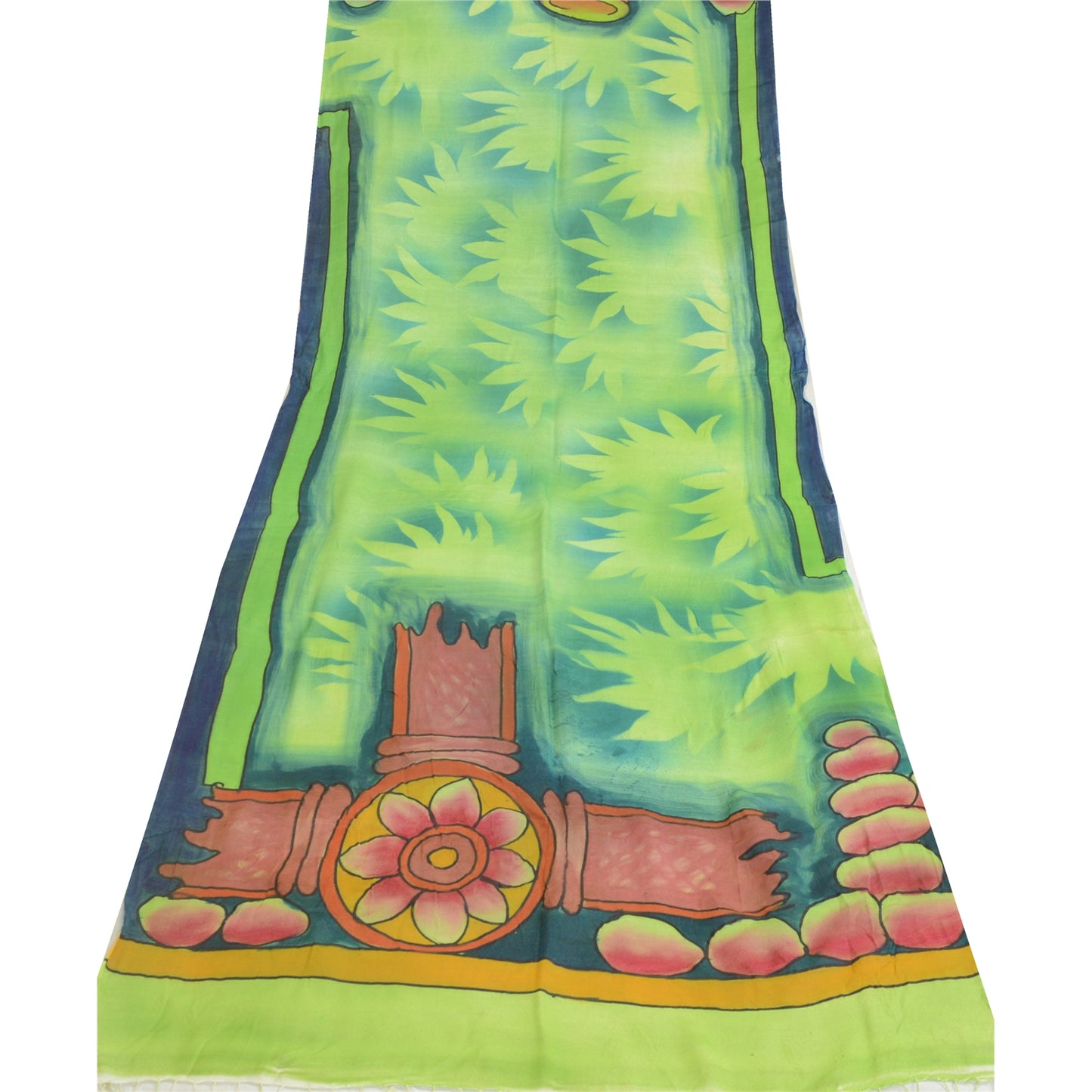 Санскрити Винтаж Длинный Зеленый Дупатта/Палантин Искусство Шелковый Зеленый Хиджаб Печатный Шарф