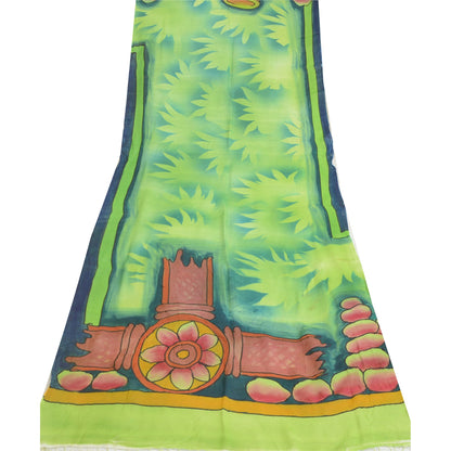 Санскрити Винтаж Длинный Зеленый Дупатта/Палантин Искусство Шелковый Зеленый Хиджаб Печатный Шарф