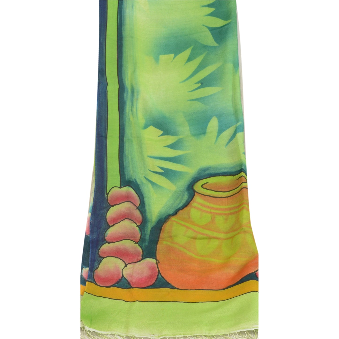 Санскрити Винтаж Длинный Зеленый Дупатта/Палантин Искусство Шелковый Зеленый Хиджаб Печатный Шарф