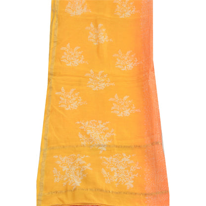 Sanskriti Vintage Long Yellow/Orange Dupatta Stole Pure Silk Hand-Block Printed