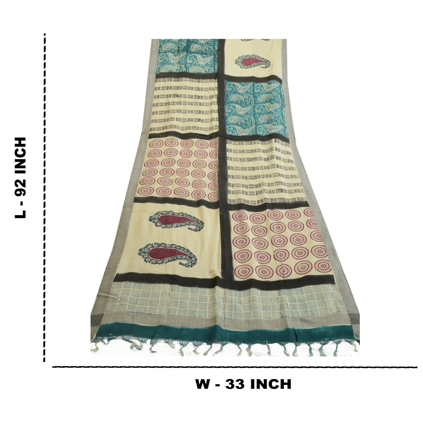 Санскритский винтажный длинный палантин дупатта из хлопка и шелка цвета слоновой кости с ручным принтом хиджаб