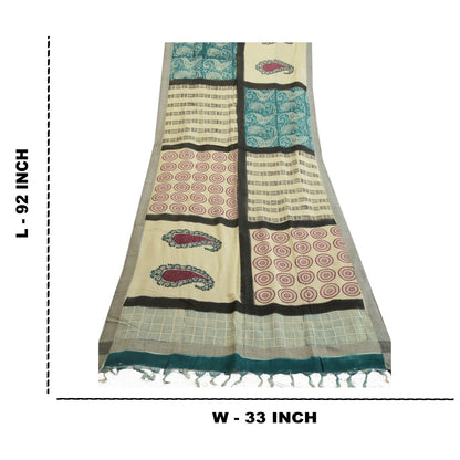 Санскритский винтажный длинный палантин дупатта из хлопка и шелка цвета слоновой кости с ручным принтом хиджаб
