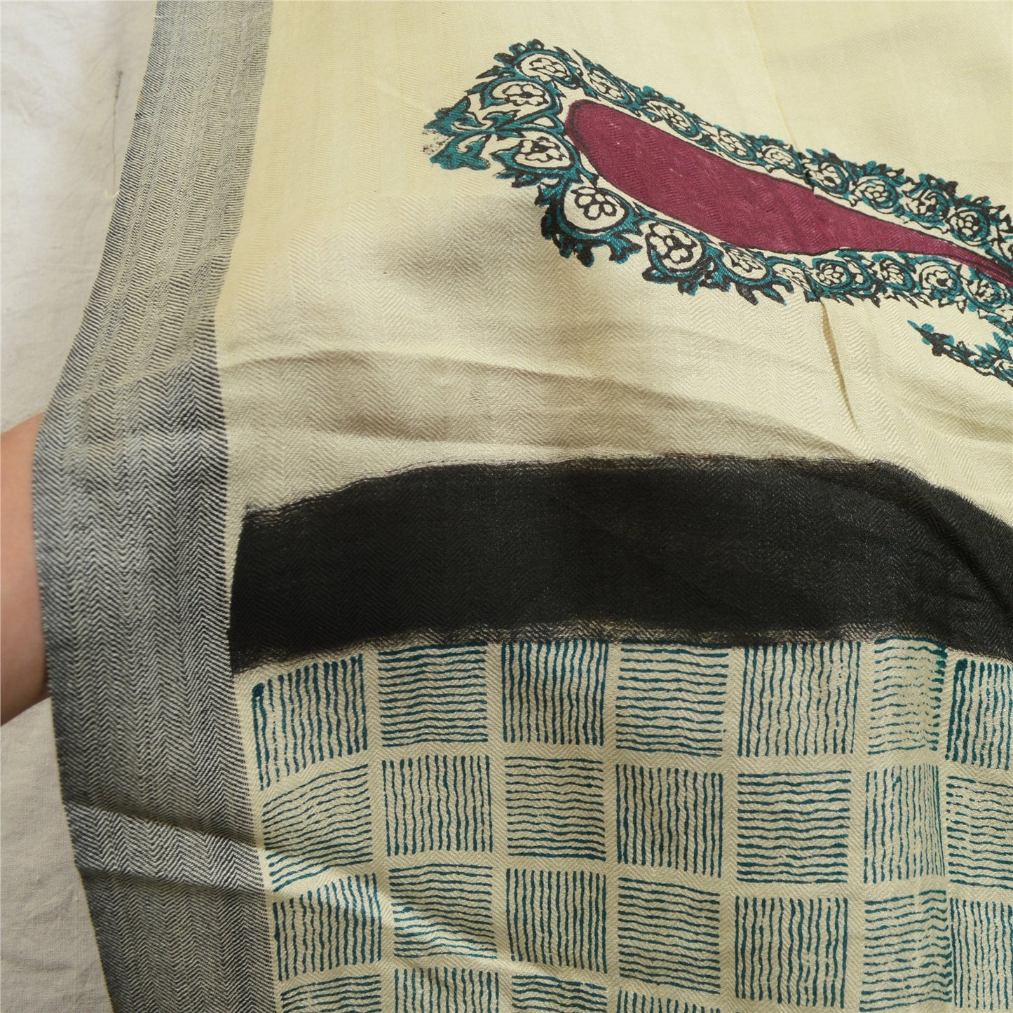 Санскритский винтажный длинный палантин дупатта из хлопка и шелка цвета слоновой кости с ручным принтом хиджаб