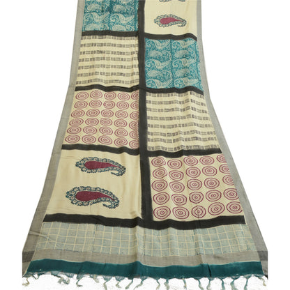 Санскритский винтажный длинный палантин дупатта из хлопка и шелка цвета слоновой кости с ручным принтом хиджаб
