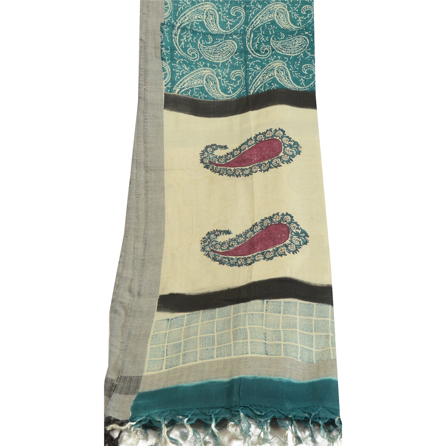 Санскритский винтажный длинный палантин дупатта из хлопка и шелка цвета слоновой кости с ручным принтом хиджаб