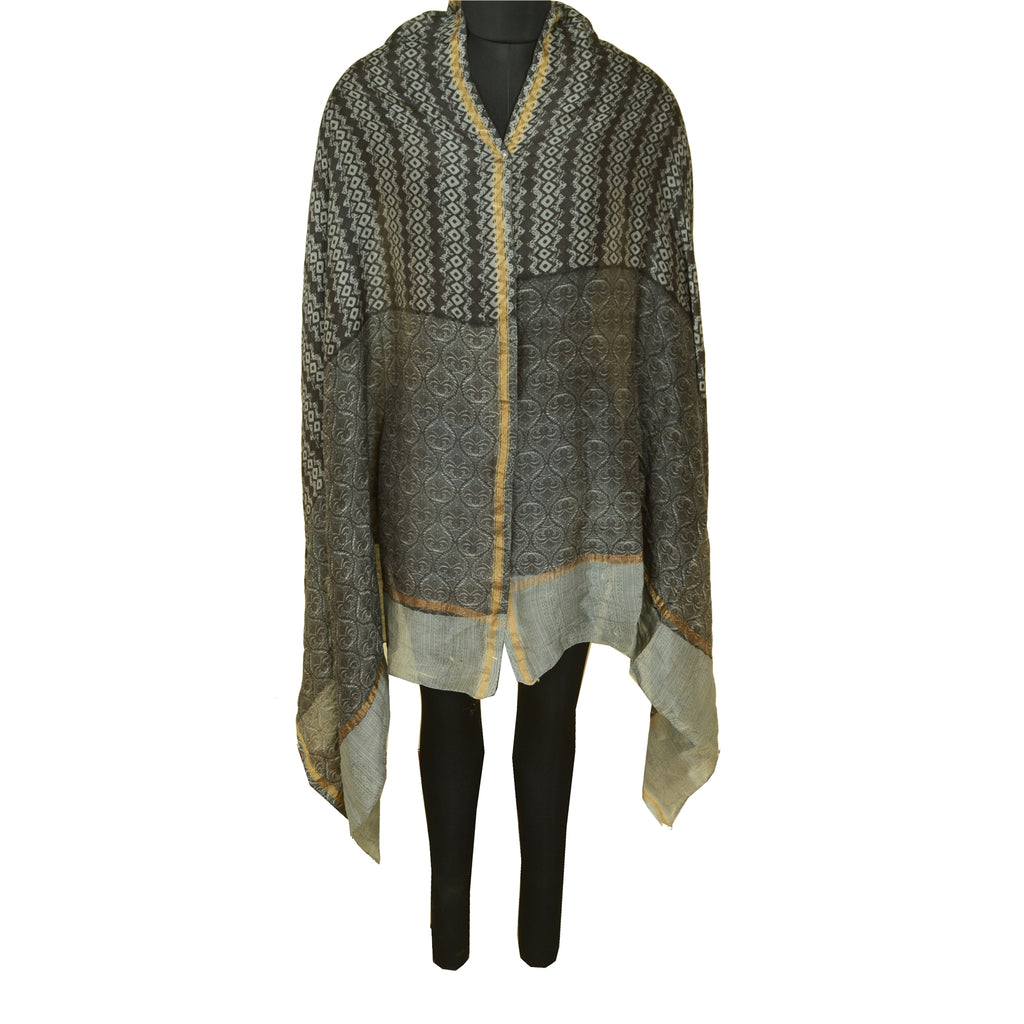 Sanskriti Vintage Long Grey Dupatta/Stole Blend Silk Hijab Printed Wrap Scarves