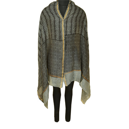 Sanskriti Vintage Long Grey Dupatta/Stole Blend Silk Hijab Printed Wrap Scarves