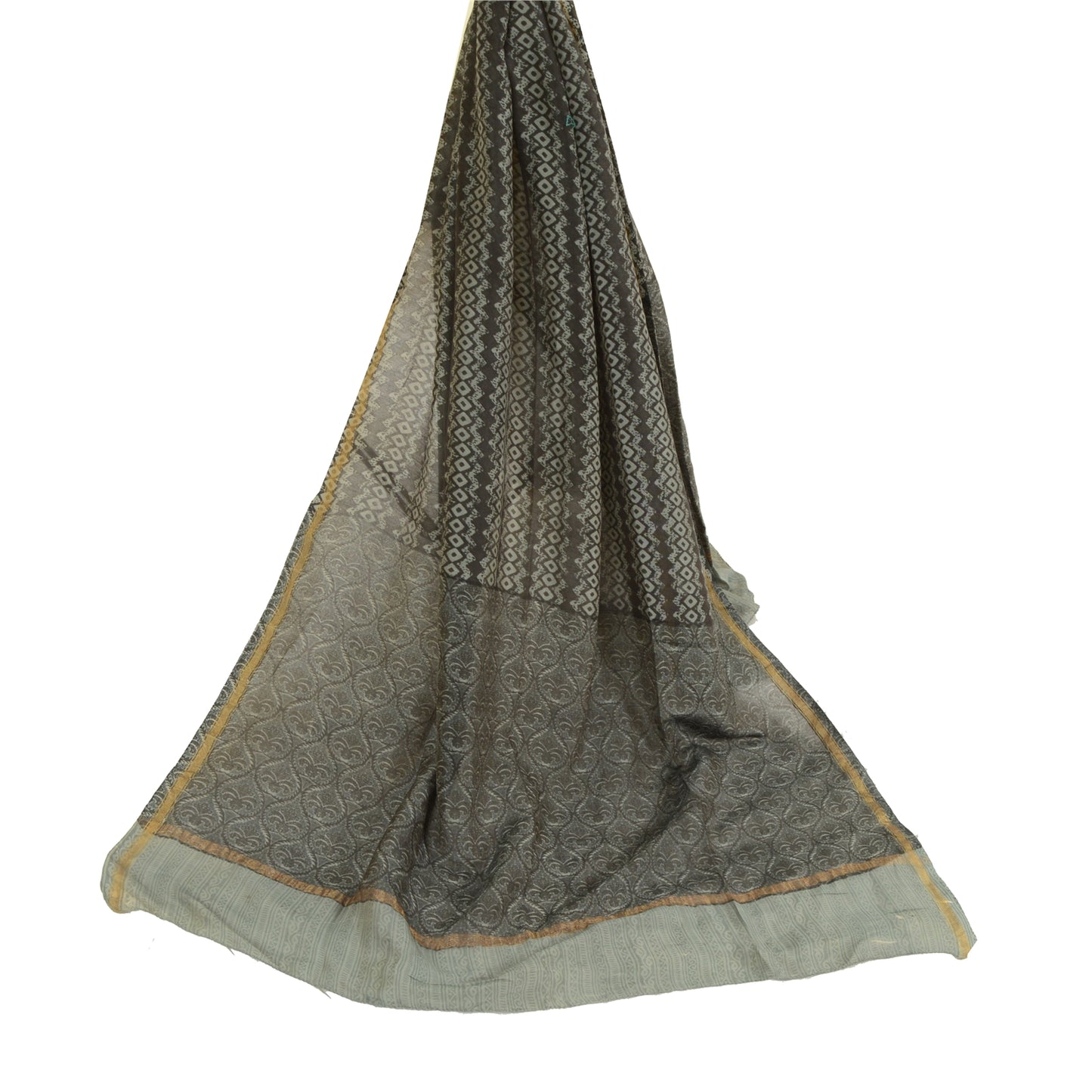 Sanskriti Vintage Long Grey Dupatta/Stole Blend Silk Hijab Printed Wrap Scarves