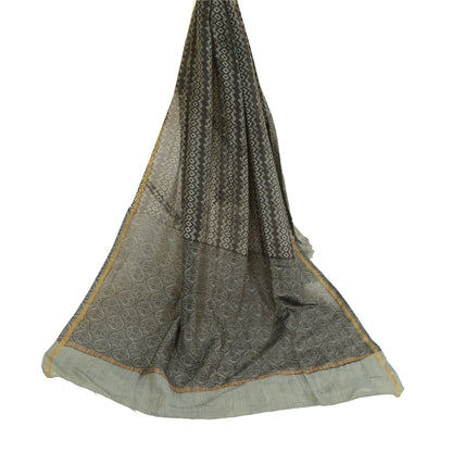 Sanskriti Vintage Long Grey Dupatta/Stole Blend Silk Hijab Printed Wrap Scarves