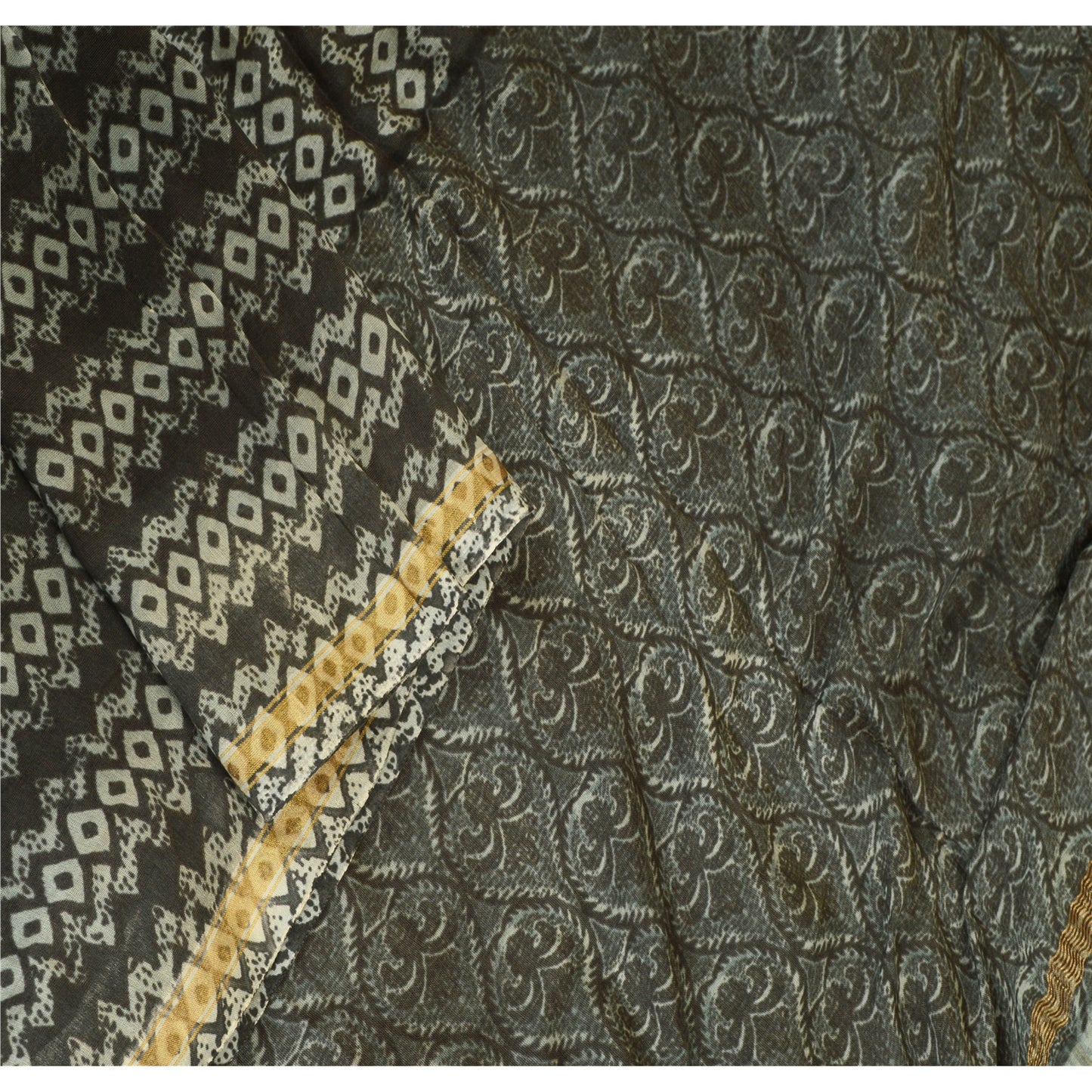 Sanskriti Vintage Long Grey Dupatta/Stole Blend Silk Hijab Printed Wrap Scarves