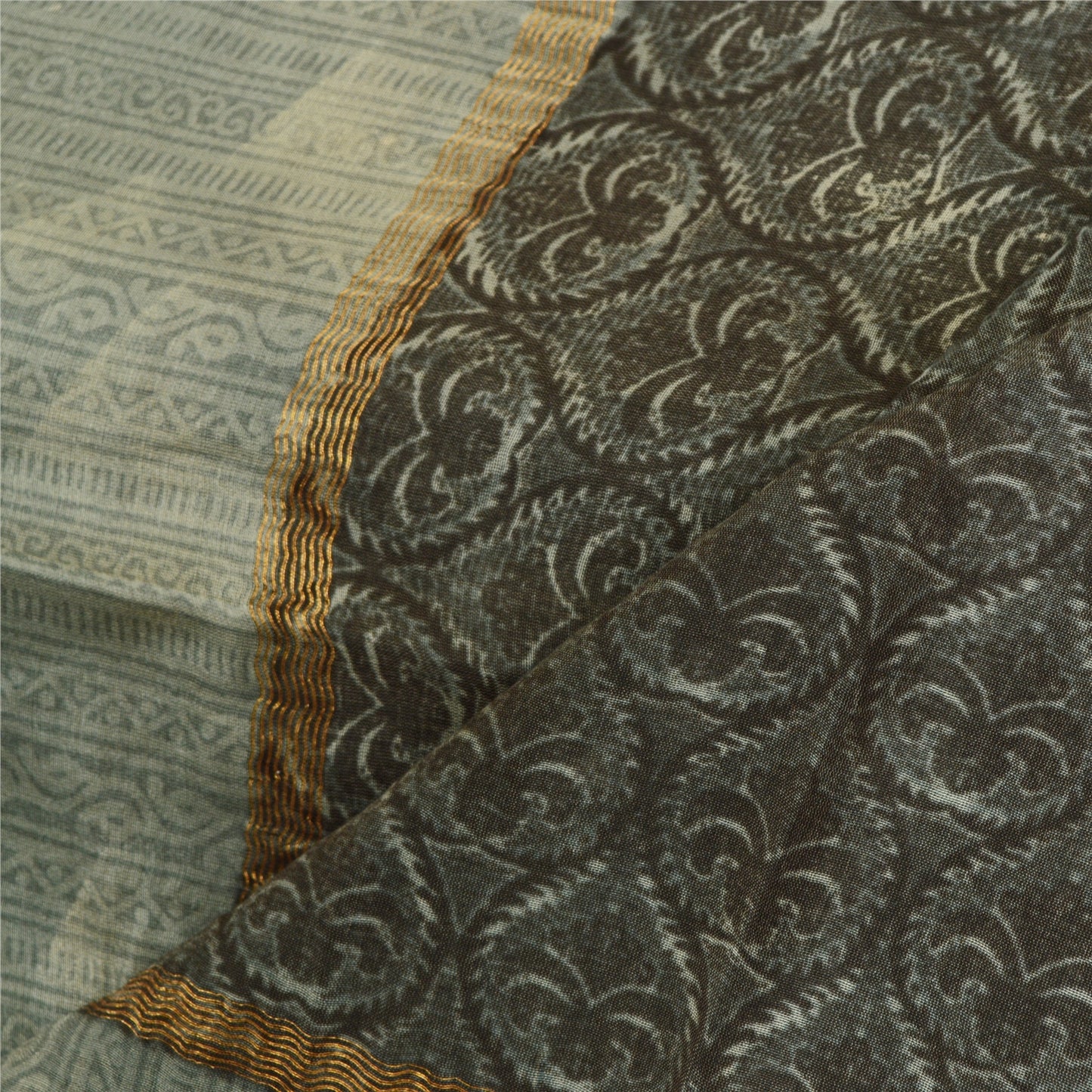 Sanskriti Vintage Long Grey Dupatta/Stole Blend Silk Hijab Printed Wrap Scarves