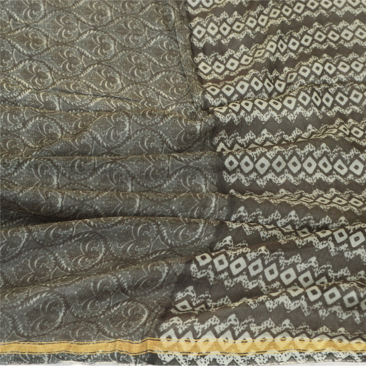 Sanskriti Vintage Long Grey Dupatta/Stole Blend Silk Hijab Printed Wrap Scarves