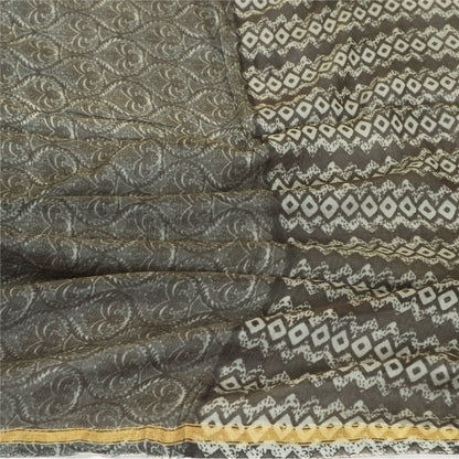 Sanskriti Vintage Long Grey Dupatta/Stole Blend Silk Hijab Printed Wrap Scarves