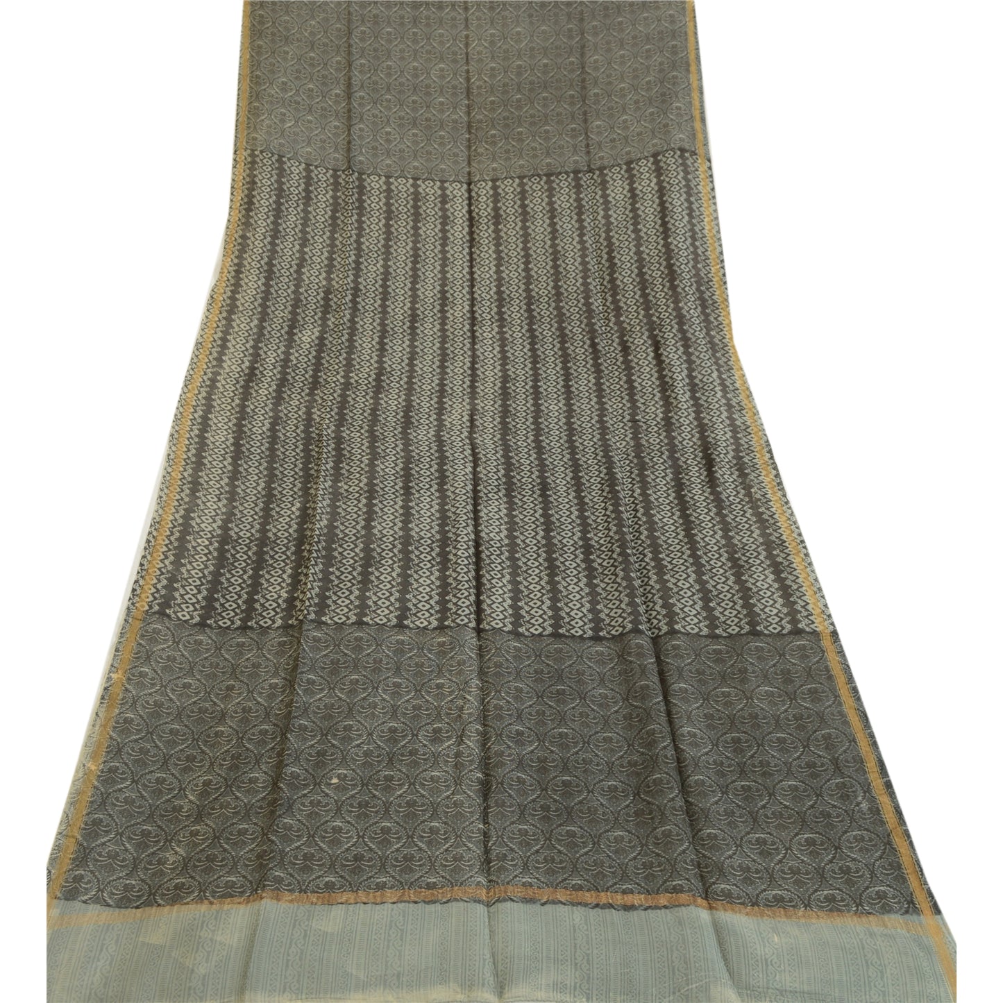 Sanskriti Vintage Long Grey Dupatta/Stole Blend Silk Hijab Printed Wrap Scarves