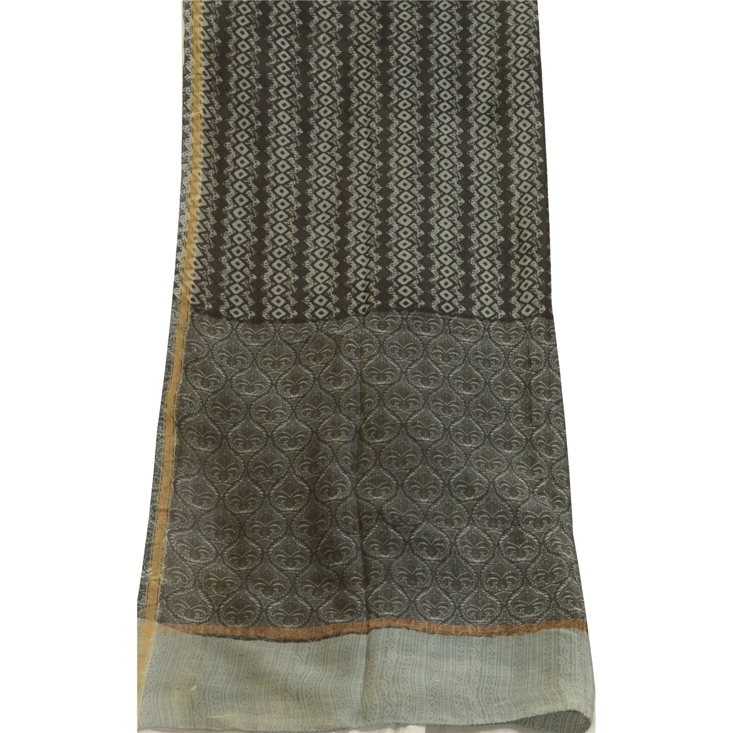 Sanskriti Vintage Long Grey Dupatta/Stole Blend Silk Hijab Printed Wrap Scarves