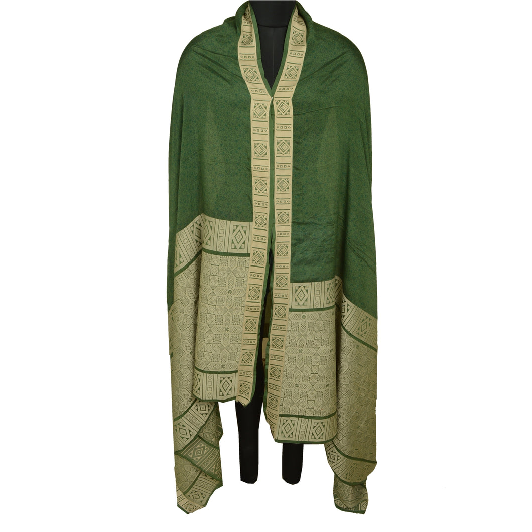 Sanskriti Vintage Long Dupatta Stole 100% Pure Silk Green Woven Wrap Scarves