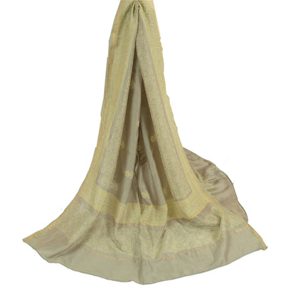 Sanskriti Vintage Long Dupatta Pure Chanderi Silk Olive Green Block Print Stole