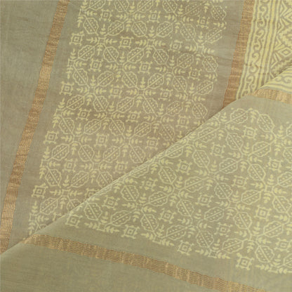 Sanskriti Vintage Long Dupatta Pure Chanderi Silk Olive Green Block Print Stole