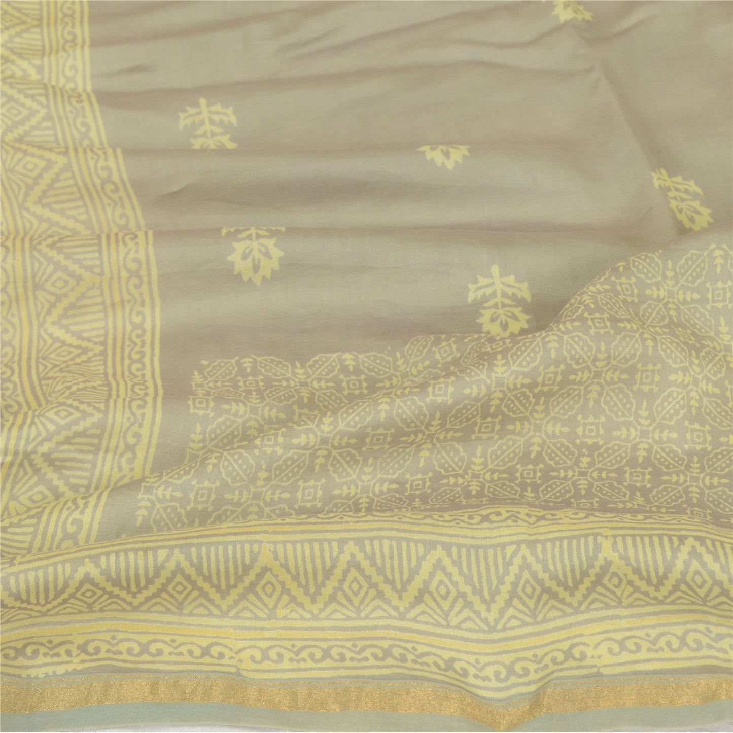 Sanskriti Vintage Long Dupatta Pure Chanderi Silk Olive Green Block Print Stole