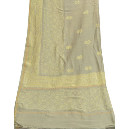 Sanskriti Vintage Long Dupatta Pure Chanderi Silk Olive Green Block Print Stole