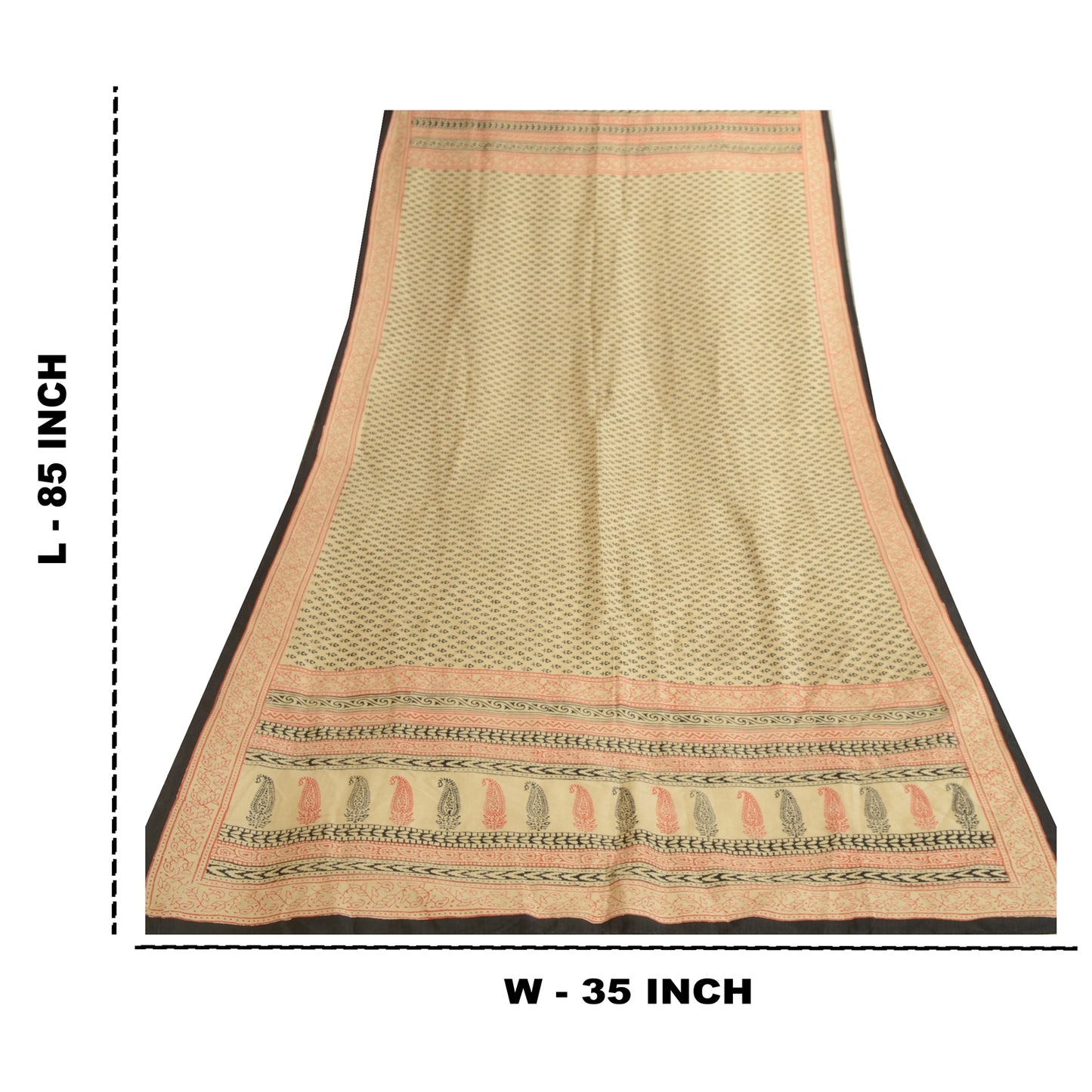 Sanskriti Vintage Dupatta Long Stole Pure Silk Ivory Hand-Block Printed Scarves