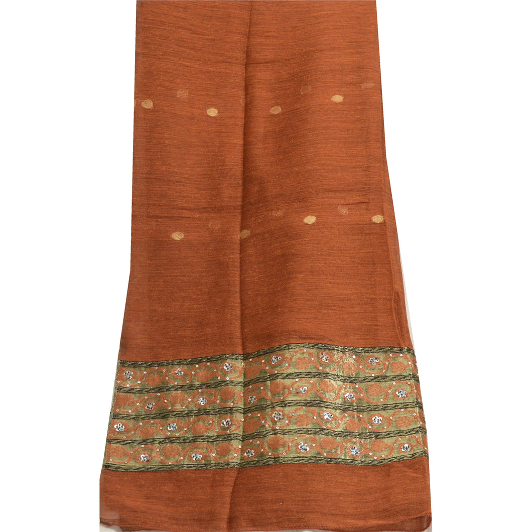Sanskriti Vintage Orange Art Silk Dupatta Long Stole Hand Beaded Woven Scarves