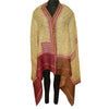 Санскрити Винтаж Кремовый/Темно-красный Длинный Палантин Дупатта Чистый Шелковый Набивной Шарф