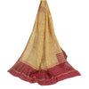 Санскрити Винтаж Кремовый/Темно-красный Длинный Палантин Дупатта Чистый Шелковый Набивной Шарф