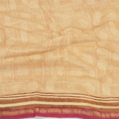 Санскрити Винтаж Кремовый/Темно-красный Длинный Палантин Дупатта Чистый Шелковый Набивной Шарф