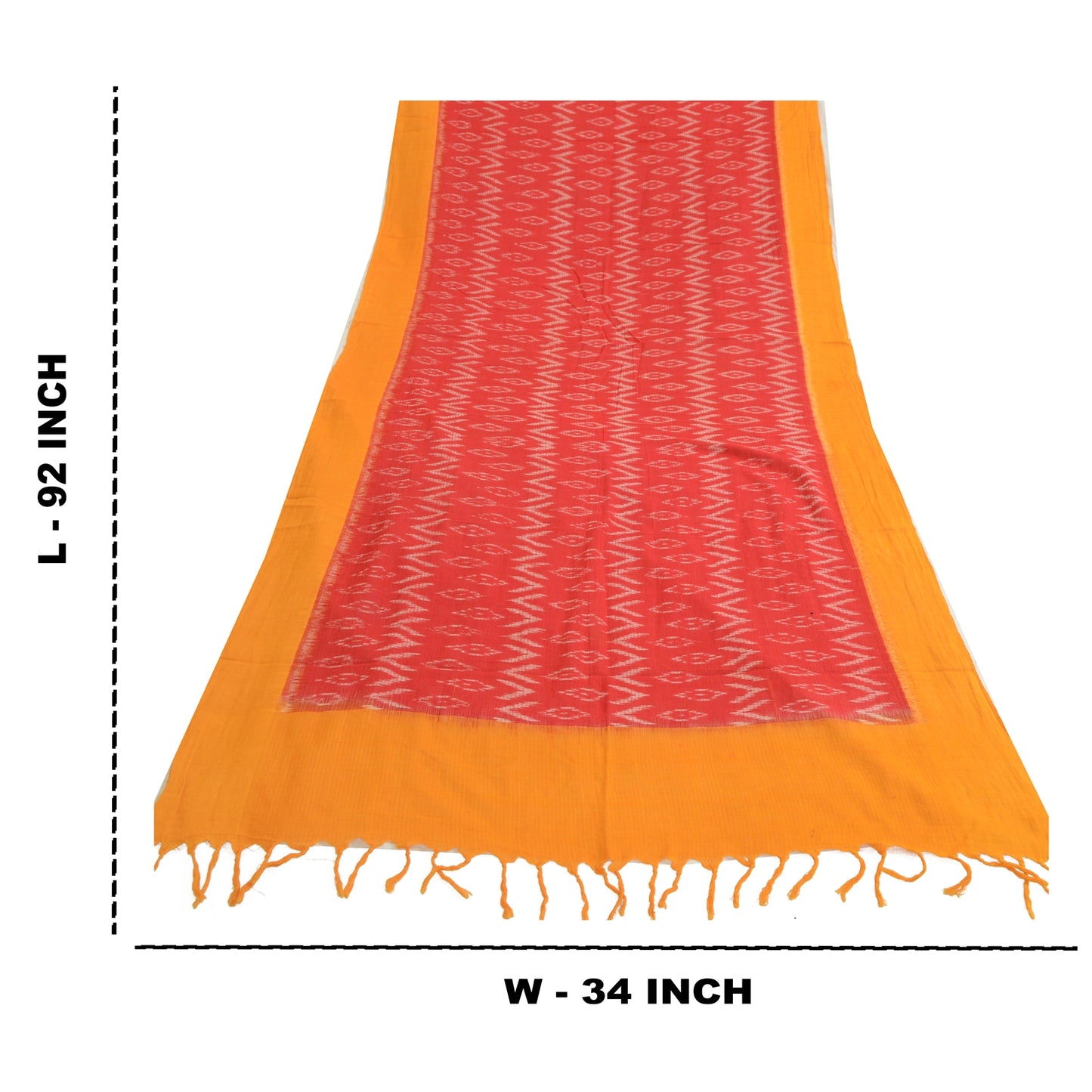 Sanskriti Vintage Long Stole Red/Saffron Pure Cotton Hand-Woven Sambalpuri Ikat