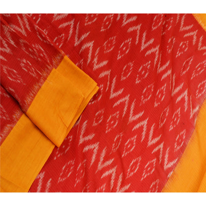 Sanskriti Vintage Long Stole Red/Saffron Pure Cotton Hand-Woven Sambalpuri Ikat