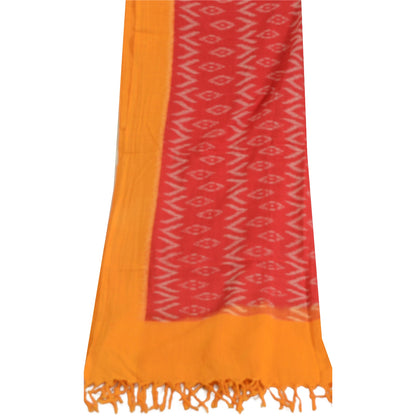 Sanskriti Vintage Long Stole Red/Saffron Pure Cotton Hand-Woven Sambalpuri Ikat