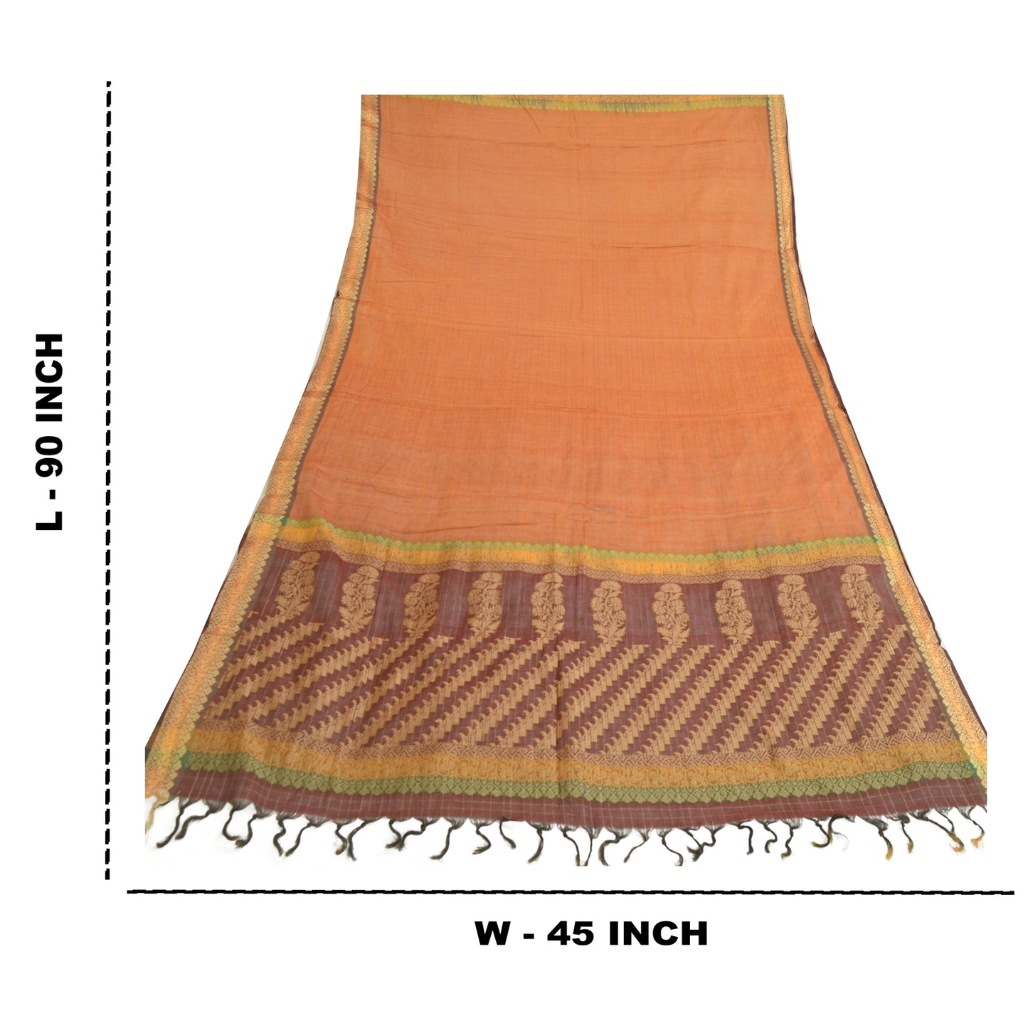 Sanskriti Vintage Saffron/Dark Red Long Dupatta Stole Blend Silk Woven Scarves