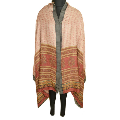 Sanskriti Vintage Elfenben/Mørkerød Lang Dupatta Stola Bomuld Silke Trykt Hijab