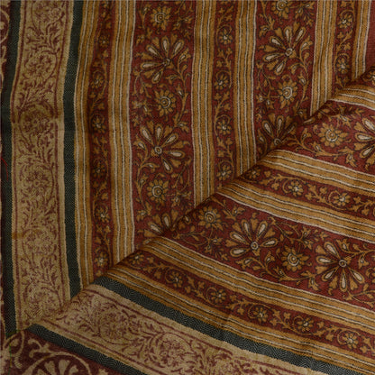 Sanskriti Vintage Elfenben/Mørkerød Lang Dupatta Stola Bomuld Silke Trykt Hijab